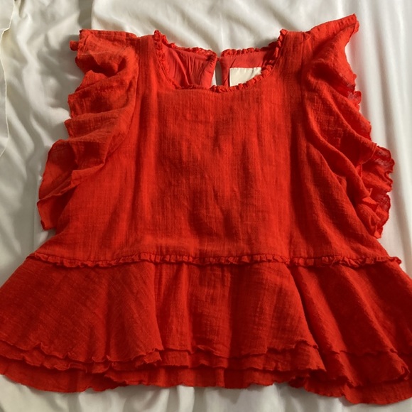 X-Small Anthropologie Orange weaved cotton swing top - Picture 4 of 6